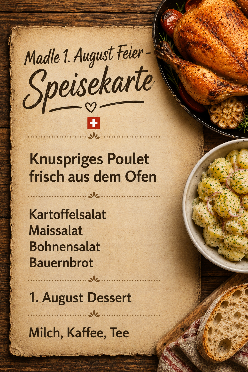 Madle 1. August Feier - Speisekarte
